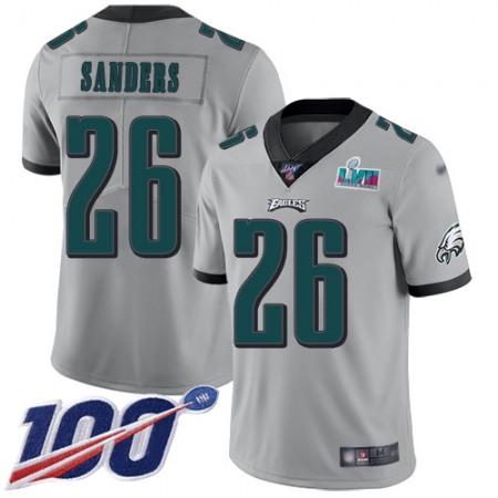 Nike Eagles #26 Miles Sanders Silver Super Bowl LVII Patch Men's Stitched NFL Limited Inverted Legend 100th Season Jersey