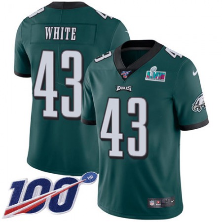 Nike Eagles #43 Kyzir White Green Team Color Super Bowl LVII Patch Men's Stitched NFL 100th Season Vapor Untouchable Limited Jersey