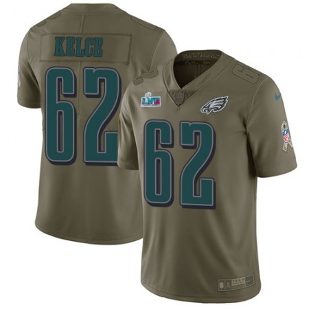 Nike Eagles #62 Jason Kelce Olive Super Bowl LVII Patch Men's Stitched NFL Limited 2017 Salute To Service Jersey