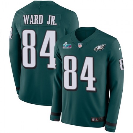 Nike Eagles #84 Greg Ward Jr. Green Super Bowl LVII Patch Team Color Men's Stitched NFL Limited Therma Long Sleeve Jersey