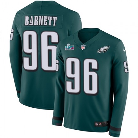 Nike Eagles #96 Derek Barnett Green Super Bowl LVII Patch Team Color Men's Stitched NFL Limited Therma Long Sleeve Jersey