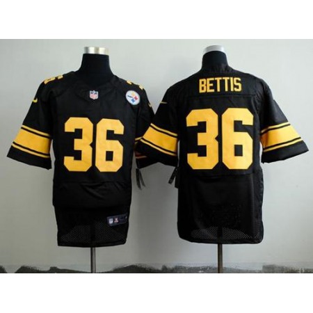 Nike Steelers #36 Jerome Bettis Black(Gold No.) Men's Stitched NFL Elite Jersey