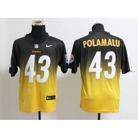 Nike Steelers #43 Troy Polamalu Black/Gold Men's Stitched NFL Elite Fadeaway Fashion Jersey