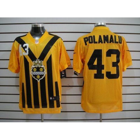 Nike Steelers #43 Troy Polamalu Gold 1933s Throwback Men's Embroidered NFL Elite Jersey