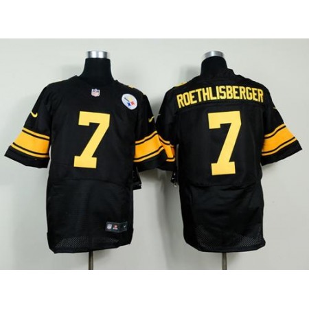 Nike Steelers #7 Ben Roethlisberger Black(Gold No.) Men's Stitched NFL Elite Jersey