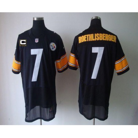 Nike Steelers #7 Ben Roethlisberger Black Team Color With C Patch Men's Stitched NFL Elite Jersey