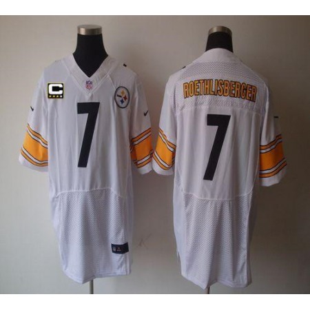 Nike Steelers #7 Ben Roethlisberger White With C Patch Men's Stitched NFL Elite Jersey