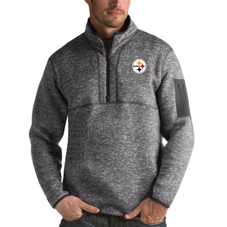 Men's Pittsburgh Steelers Charcoal Antigua Fortune Quarter-Zip Pullover Jacket