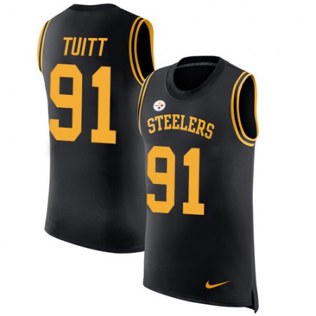 Nike Steelers #91 Stephon Tuitt Black Team Color Men's Stitched NFL Limited Rush Tank Top Jersey