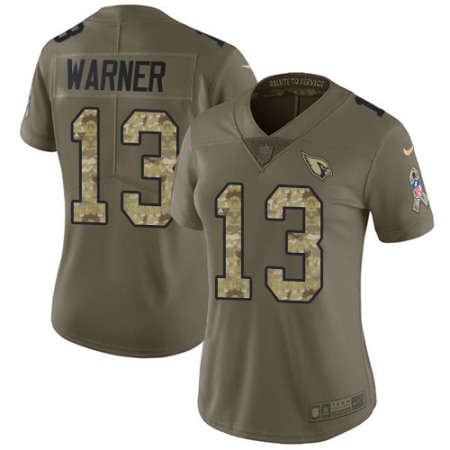 Nike Cardinals #13 Kurt Warner Olive/Camo Women's Stitched NFL Limited 2017 Salute to Service Jersey