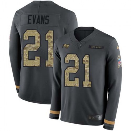 Nike Buccaneers #21 Justin Evans Anthracite Salute to Service Youth Stitched NFL Limited Therma Long Sleeve Jersey