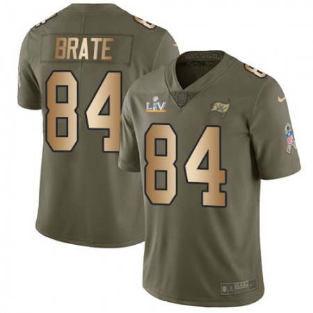 Nike Buccaneers #84 Cameron Brate Olive/Gold Youth Super Bowl LV Bound Stitched NFL Limited 2017 Salute To Service Jersey