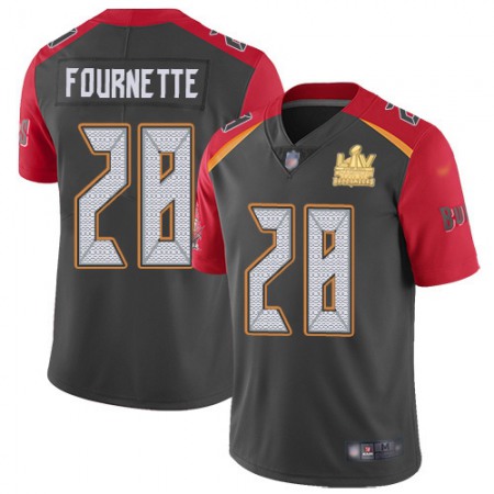 Tampa Bay Buccaneers #28 Leonard Fournette Gray Youth Super Bowl LV Champions Patch Stitched NFL Limited Inverted Legend Jersey