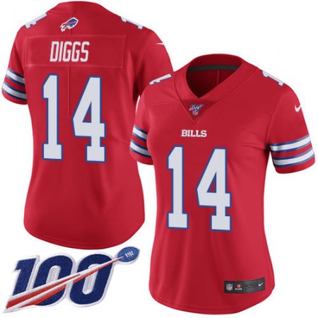 Nike Bills #14 Stefon Diggs Red Women's Stitched NFL Limited Rush 100th Season Jersey