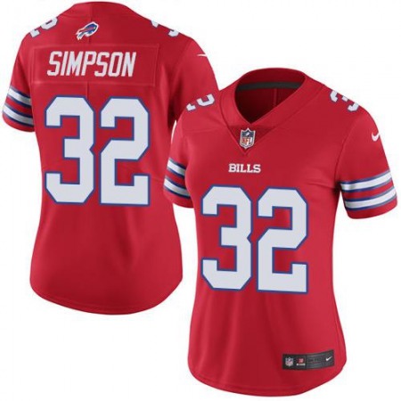 Nike Bills #32 O. J. Simpson Red Women's Stitched NFL Limited Rush Jersey