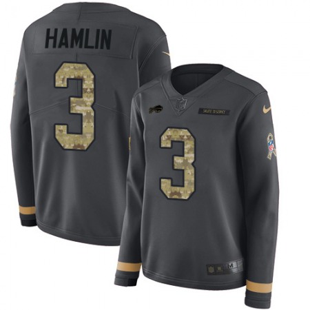 Nike Bills #3 Damar Hamlin Anthracite Salute to Service Women's Stitched NFL Limited Therma Long Sleeve Jersey