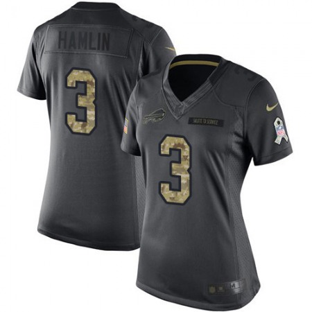 Nike Bills #3 Damar Hamlin Black Women's Stitched NFL Limited 2016 Salute to Service Jersey