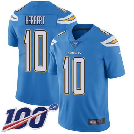 Nike Chargers #10 Justin Herbert Electric Blue Alternate Youth Stitched NFL 100th Season Vapor Untouchable Limited Jersey