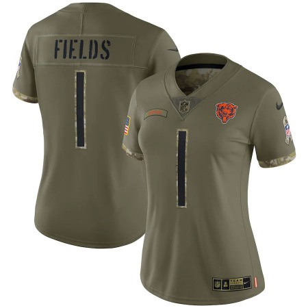 Chicago Bears #1 Justin Fields Nike Women's 2022 Salute To Service Limited Jersey - Olive