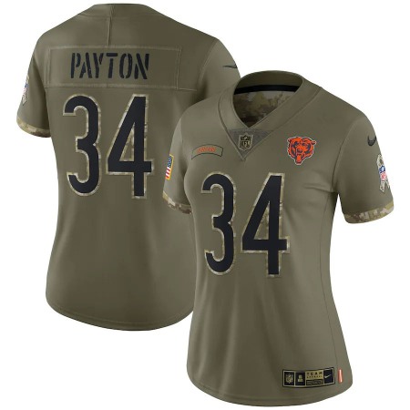 Chicago Bears #34 Walter Payton Nike Women's 2022 Salute To Service Limited Jersey - Olive