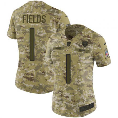 Nike Bears #1 Justin Fields Camo Women's Stitched NFL Limited 2018 Salute To Service Jersey