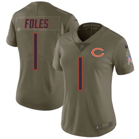 Nike Bears #1 Justin Fields Olive Women's Stitched NFL Limited 2017 Salute To Service Jersey