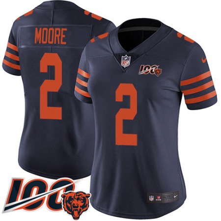 Nike Bears #2 D.J. Moore Navy Blue Alternate Women's Stitched NFL 100th Season Vapor Limited Jersey