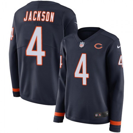 Nike Bears #4 Eddie Jackson Navy Blue Team Color Women's Stitched NFL Limited Therma Long Sleeve Jersey