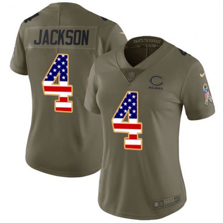 Nike Bears #4 Eddie Jackson Olive/USA Flag Women's Stitched NFL Limited 2017 Salute To Service Jersey