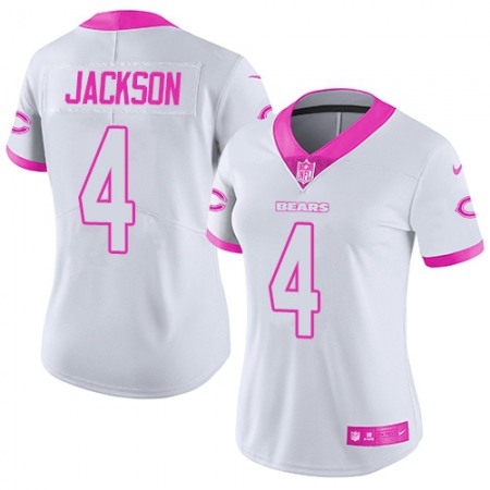 Nike Bears #4 Eddie Jackson White/Pink Women's Stitched NFL Limited Rush Fashion Jersey