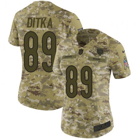 Nike Bears #89 Mike Ditka Camo Women's Stitched NFL Limited 2018 Salute to Service Jersey