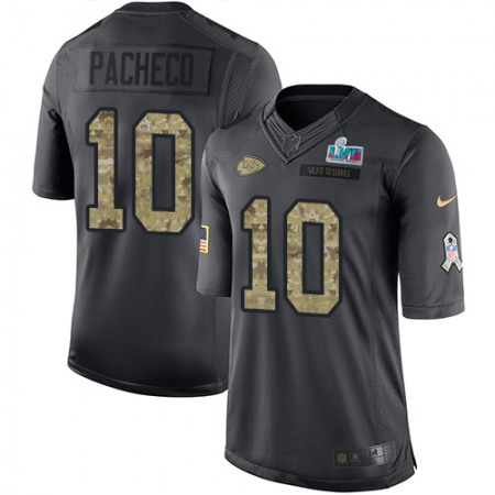 Nike Chiefs #10 Isiah Pacheco Black Super Bowl LVII Patch Youth Stitched NFL Limited 2016 Salute to Service Jersey