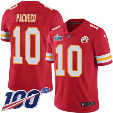 Nike Chiefs #10 Isiah Pacheco Red Team Color Super Bowl LVII Patch Youth Stitched NFL 100th Season Vapor Limited Jersey