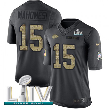 Nike Chiefs #15 Patrick Mahomes Black Super Bowl LIV 2020 Youth Stitched NFL Limited 2016 Salute to Service Jersey