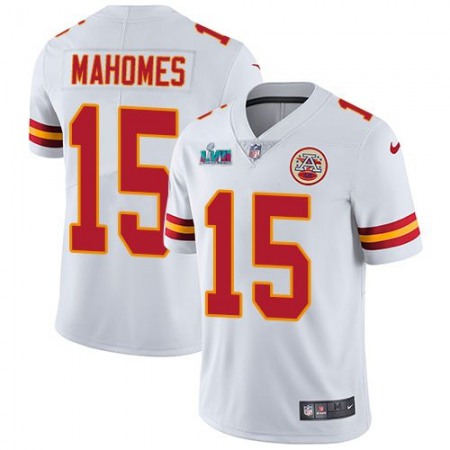 Nike Chiefs #15 Patrick Mahomes White Super Bowl LVII Patch Youth Stitched NFL Vapor Untouchable Limited Jersey