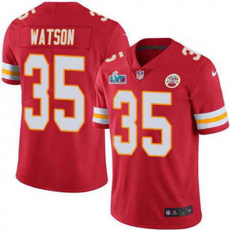 Nike Chiefs #35 Jaylen Watson Red Team Color Super Bowl LVII Patch Youth Stitched NFL Vapor Untouchable Limited Jersey