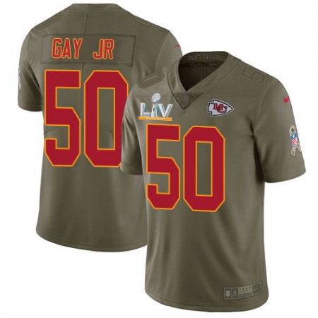 Nike Chiefs #50 Willie Gay Jr. Olive Youth Super Bowl LV Bound Stitched NFL Limited 2017 Salute To Service Jersey