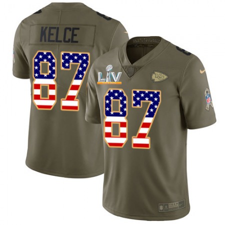 Nike Chiefs #87 Travis Kelce Olive/USA Flag Youth Super Bowl LV Bound Stitched NFL Limited 2017 Salute To Service Jersey