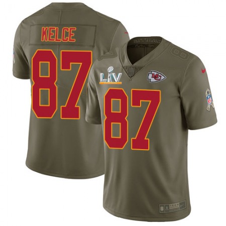 Nike Chiefs #87 Travis Kelce Olive Youth Super Bowl LV Bound Stitched NFL Limited 2017 Salute To Service Jersey