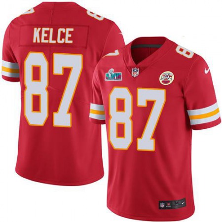 Nike Chiefs #87 Travis Kelce Red Team Color Super Bowl LVII Patch Youth Stitched NFL Vapor Untouchable Limited Jersey