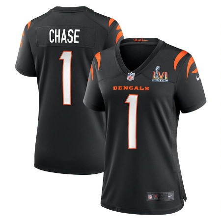 Cincinnati Bengals #1 Ja'Marr Chase White Super Bowl LVI Patch Nike Women's Game Jersey