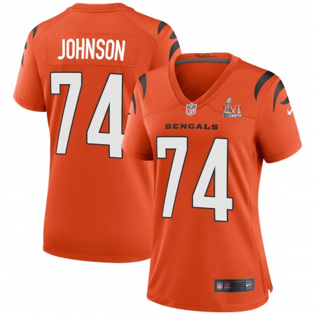 Cincinnati Bengals #74 Fred Johnson Orange Super Bowl LVI Patch Nike Women's Game Jersey