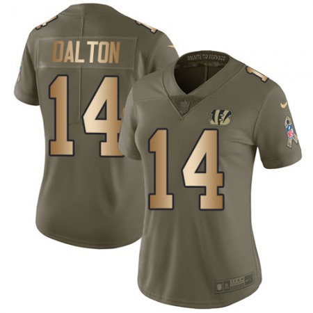 Nike Bengals #14 Andy Dalton Olive/Gold Women's Stitched NFL Limited 2017 Salute to Service Jersey