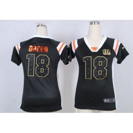 Nike Bengals #18 A.J. Green Black Team Color Women's Stitched NFL Elite Draft Him Shimmer Jersey