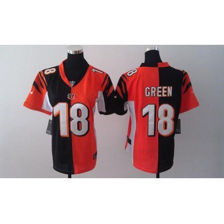 Nike Bengals #18 A.J. Green Orange/Black Women's Stitched NFL Elite Split Jersey