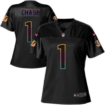 Nike Bengals #1 Ja'Marr Chase Black Women's NFL Fashion Game Jersey