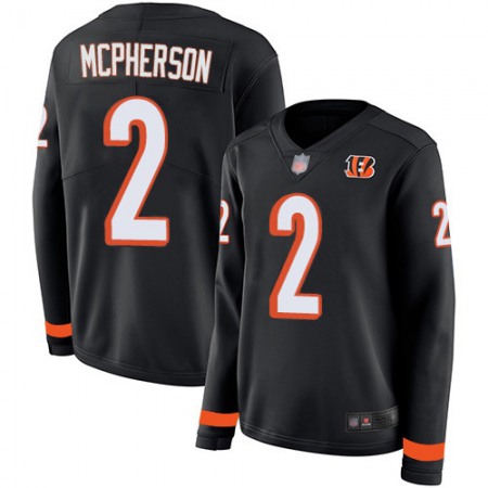 Nike Bengals #2 Evan McPherson Black Team Color Women's Stitched NFL Limited Therma Long Sleeve Jersey