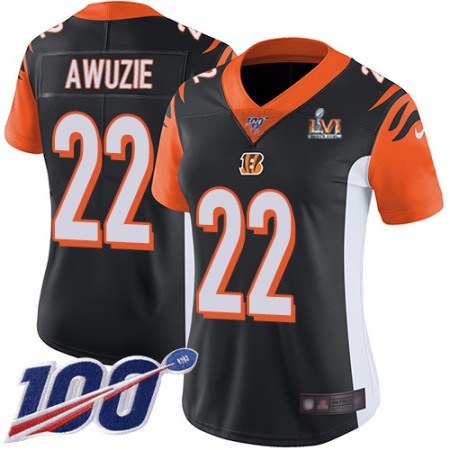 Nike Bengals #22 Chidobe Awuzie Black Black Team Color Super Bowl LVI Patch Women's Stitched NFL 100th Season Vapor Untouchable Limited Jersey