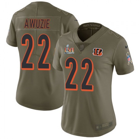 Nike Bengals #22 Chidobe Awuzie Olive Super Bowl LVI Patch Women's Stitched NFL Limited 2017 Salute To Service Jersey