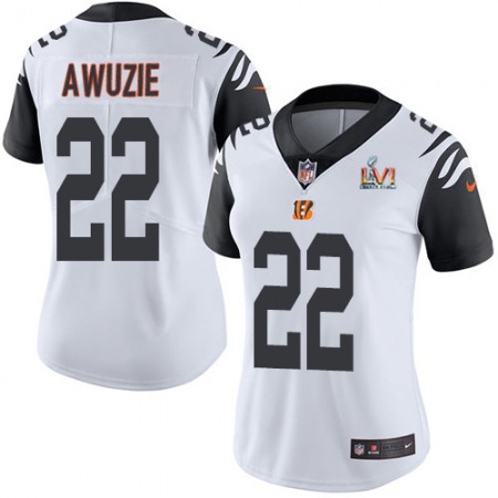 Nike Bengals #22 Chidobe Awuzie White Super Bowl LVI Patch Women's Stitched NFL Limited Rush Jersey